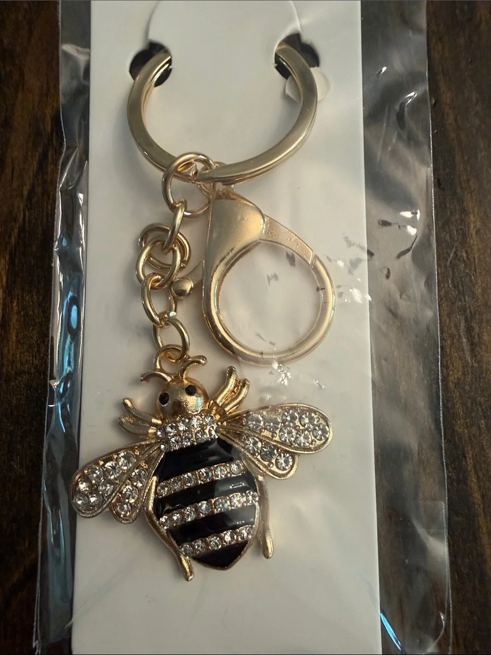 ItGirl Gold-tone Bee Rhinestone Keychain and Charm w/Black Enamel